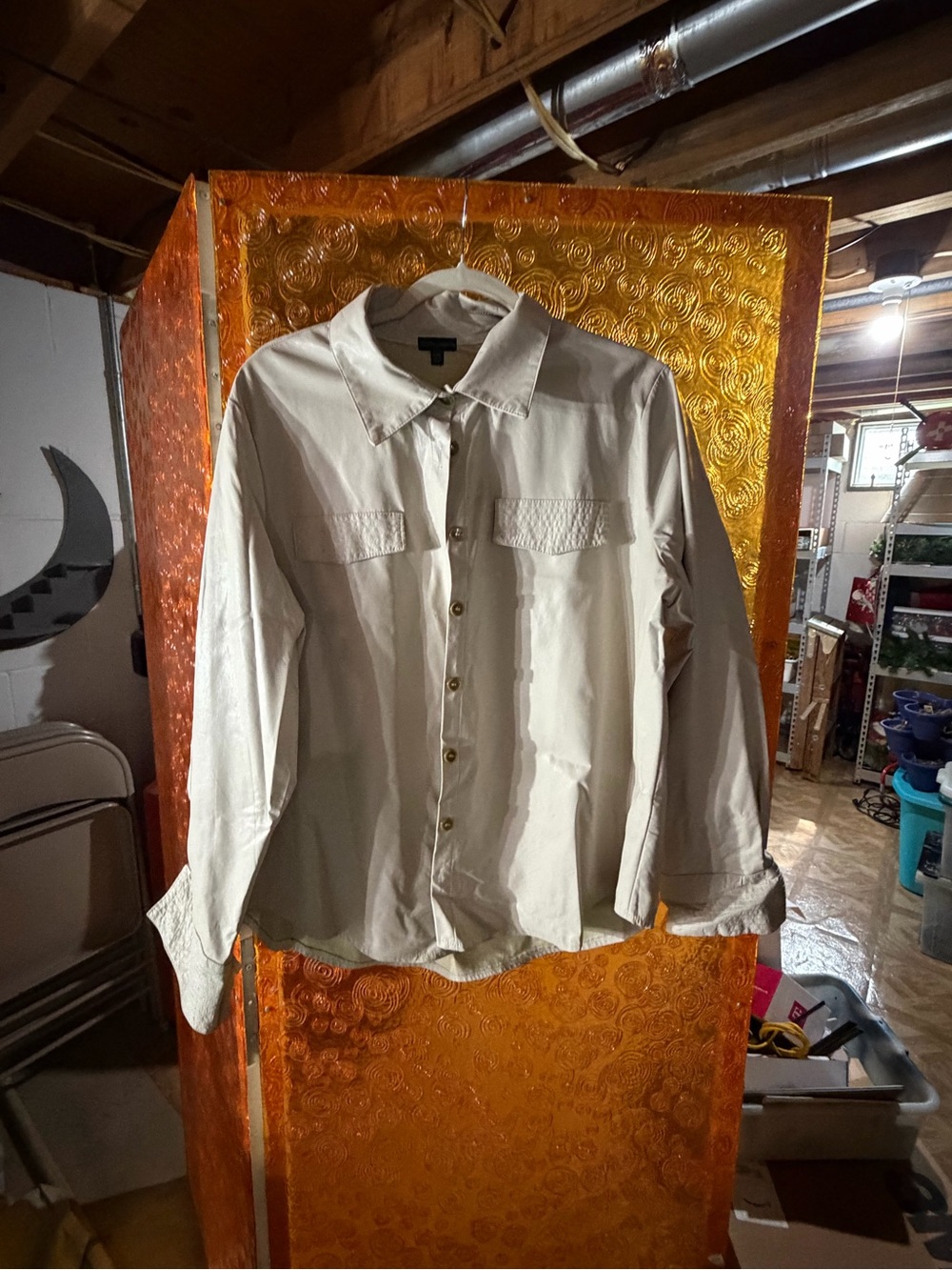 Coco + Carmen Men's Button-Down faux leather Shirt in Beige